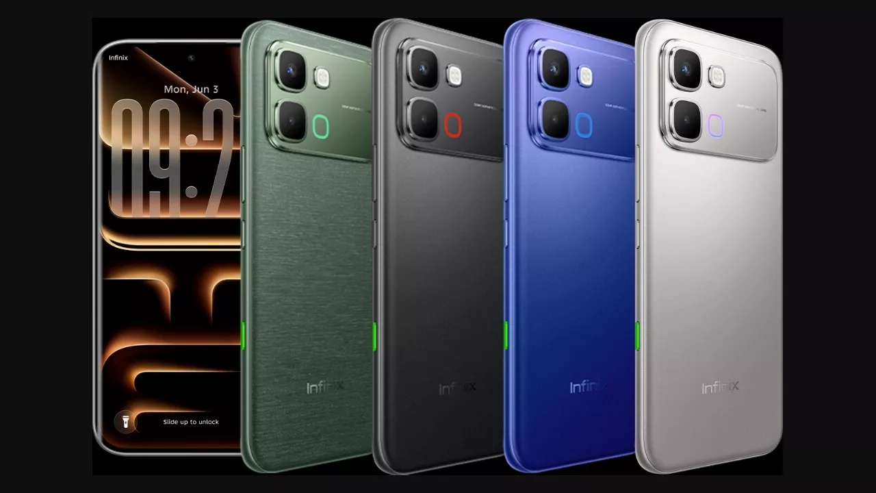 Jajaran HP 4 Jutaan Infinix dalam berbagai pilihan warna seperti hijau, hitam, biru, dan perak.