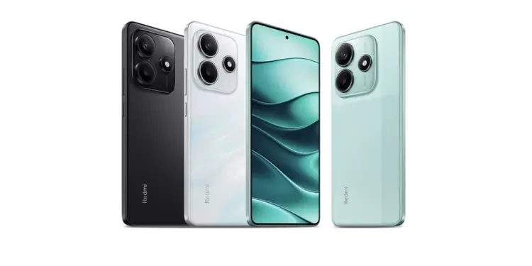 Jajaran empat unit HP Redmi 2 jutaan menampilkan bodi belakang hitam, putih, hijau mint, dan layar depan.