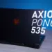 Tampilan cover belakang laptop gaming Axioo Pongo 535 warna hitam dengan logo Pongo merah.