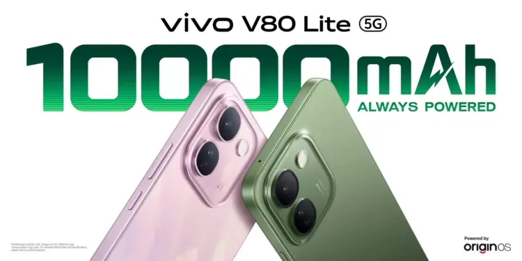 Poster promosi vivo V80 Lite 5G yang membawa baterai jumbo 10.000mAh.