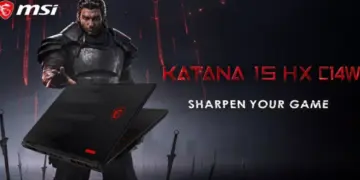 Banner promosi laptop gaming MSI Katana 15 HX 2026 bertema samurai dengan tagline Sharpen Your Game
