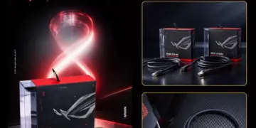 Tampilan kemasan dan detail kabel ethernet ASUS ROG Zoom berkecepatan 40 Gbps