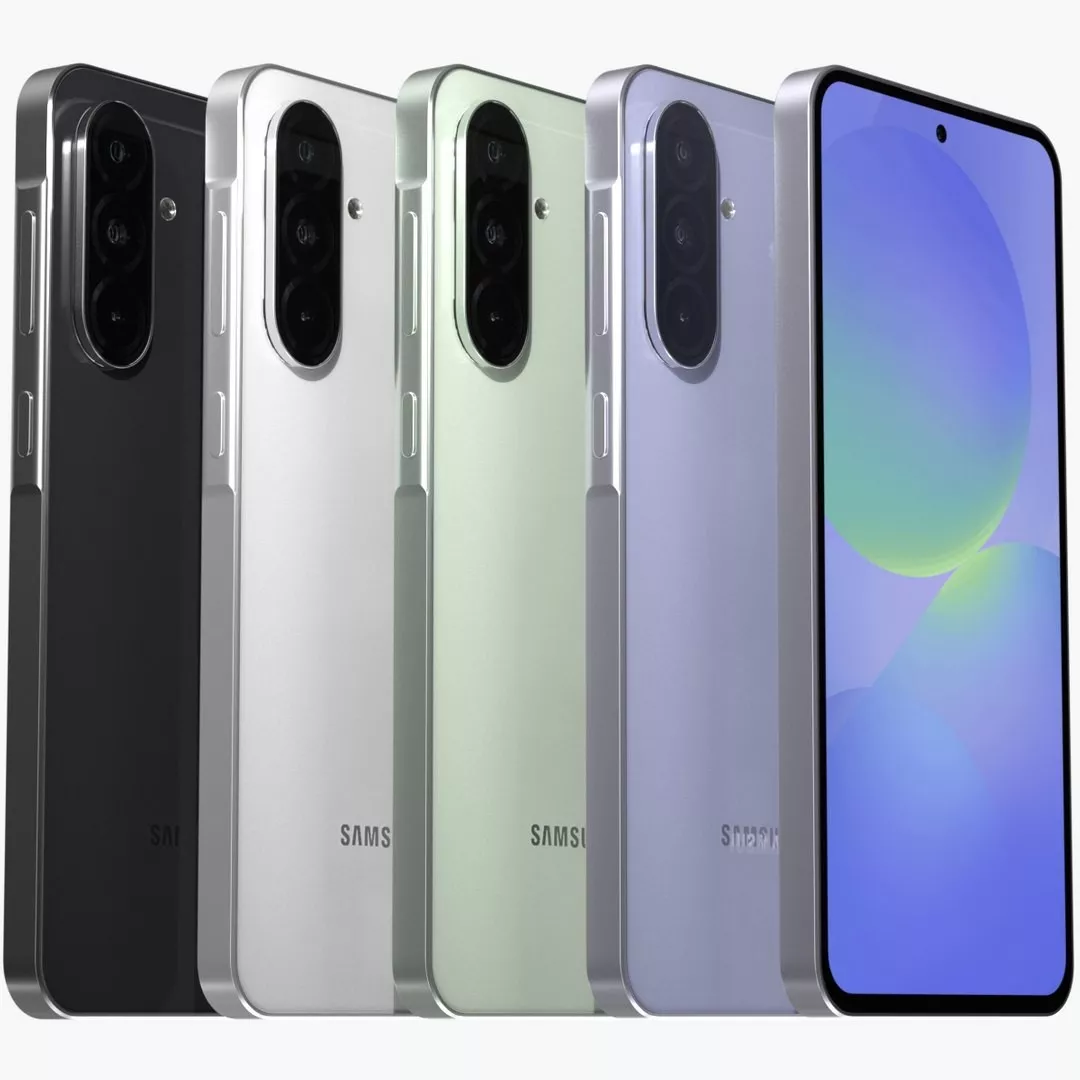 Empat varian warna HP Samsung 5G terjangkau beserta tampilan layar depan.