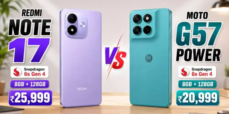 Perbandingan spesifikasi dan harga Redmi Note 17 warna ungu vs Moto G57 Power warna toska.