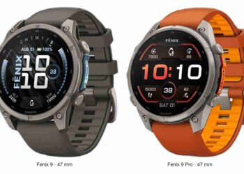 Perbandingan desain model Garmin Fenix 9 dan Garmin Fenix 9 Pro ukuran 47 mm.