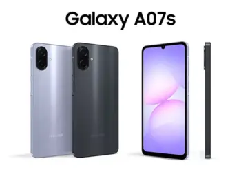 Poster resmi rilis Samsung Galaxy A07s yang memperlihatkan bodi depan dan belakang smartphone
