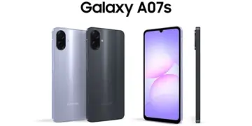 Poster resmi rilis Samsung Galaxy A07s yang memperlihatkan bodi depan dan belakang smartphone