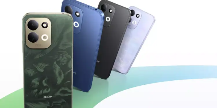 Jajaran smartphone Redmi dengan bodi motif daun hijau dalam pilihan HP NFC 3 jutaan