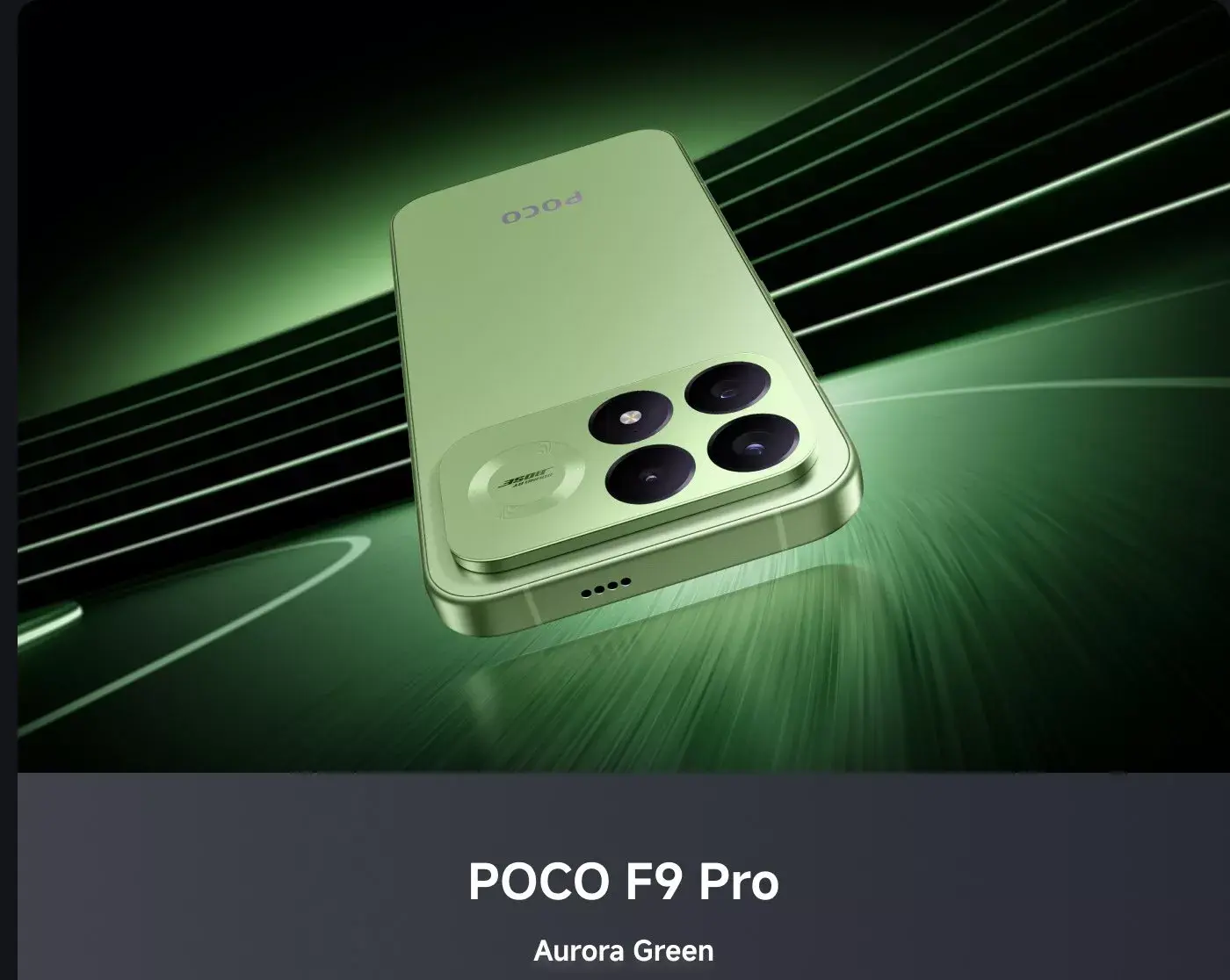 Tampilan bodi belakang POCO F9 Pro varian warna Aurora Green