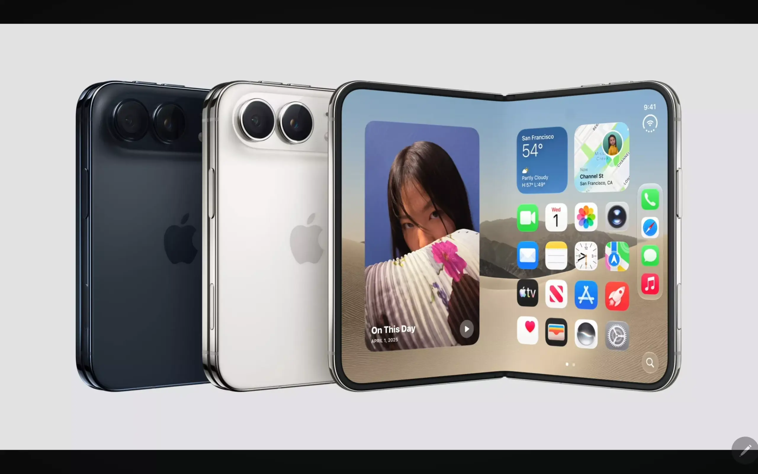 Tampilan konsep perangkat iPhone Duo yang digadang-gadang siap menguasai pangsa pasar smartphone lipat.