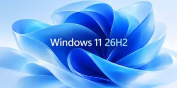 Logo wallpaper abstrak biru Microsoft Windows 11 26H2 edisi update terbaru