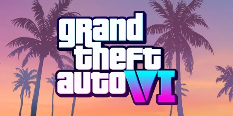 Pemandangan jalanan malam hari di Vice City dengan mobil-mobil sport dan lampu neon khas game GTA 6.