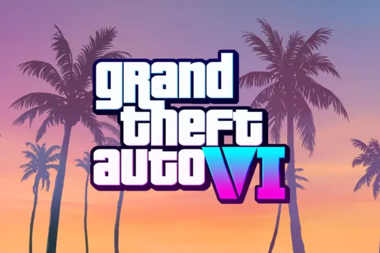 Pemandangan jalanan malam hari di Vice City dengan mobil-mobil sport dan lampu neon khas game GTA 6.