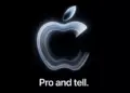 Logo Apple bernuansa artistik dengan teks Pro and tell untuk ajang Event Pro and Tell