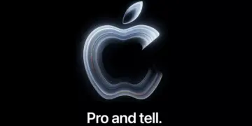 Logo Apple bernuansa artistik dengan teks Pro and tell untuk ajang Event Pro and Tell