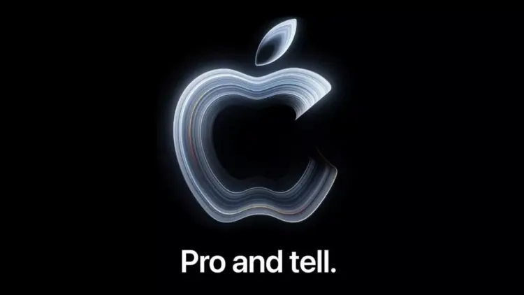 Logo Apple bernuansa artistik dengan teks Pro and tell untuk ajang Event Pro and Tell