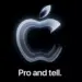 Logo Apple bernuansa artistik dengan teks Pro and tell untuk ajang Event Pro and Tell