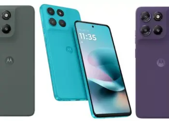 Variasi warna bodi belakang dan tampak depan layar lini Moto G37, G67, dan G77 Power.