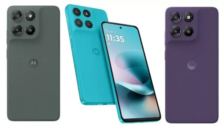 Variasi warna bodi belakang dan tampak depan layar lini Moto G37, G67, dan G77 Power.