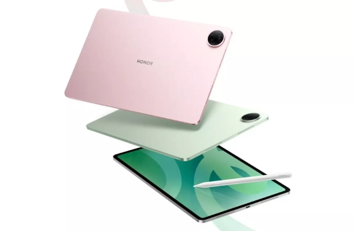 Pilihan warna Honor Win Pad varian pink dan hijau beserta layar depan OLED dan stylus pen.