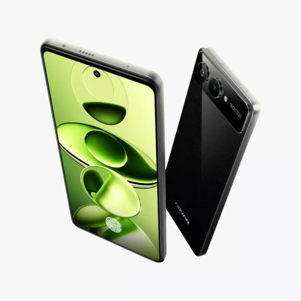 Tampilan depan dan belakang Advan ForceOne dengan layar AMOLED dan kamera 50MP rekomendasi HP NFC 2 Jutaan.