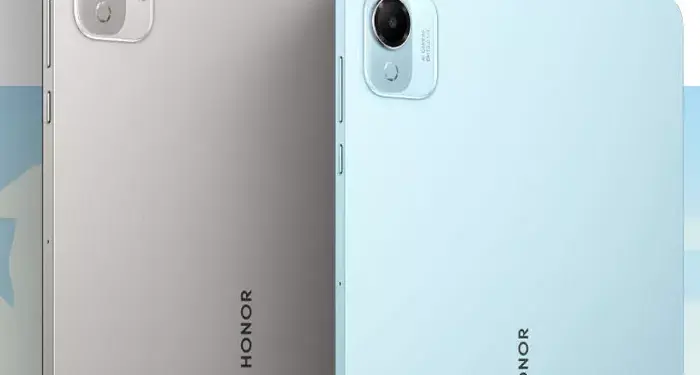 Varian warna bodi belakang Honor Pad X10 Mini yang memperlihatkan modul kamera dan logo merek.