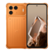 Tampilan depan dan belakang HP Itel berwarna oranye dengan desain bodi tangguh (rugged style).