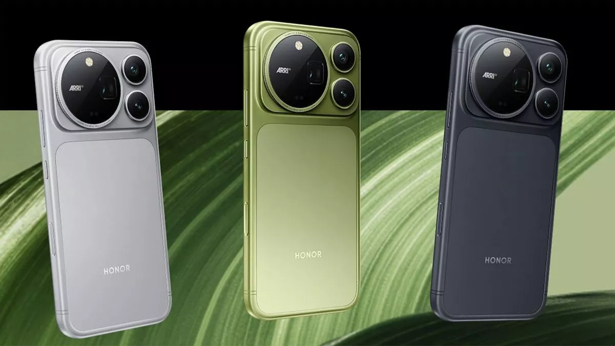 Tiga pilihan warna HP Honor Magic 9 yaitu silver, hijau olive, dan hitam dengan modul kamera ARRI