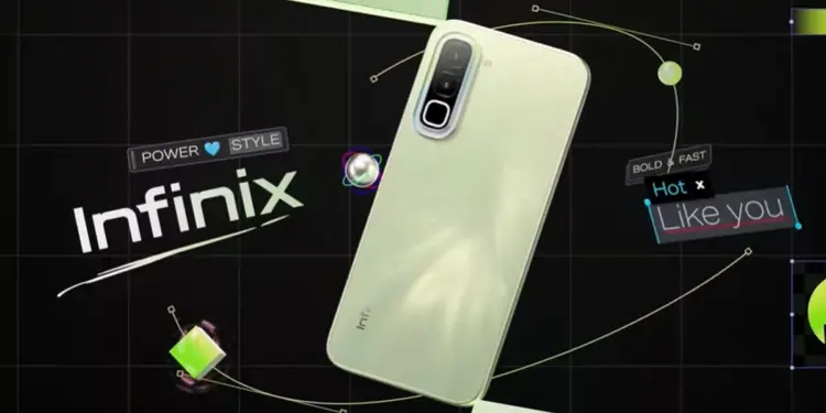 Desain bodi belakang HP gaming Infinix warna hijau muda dengan modul kamera stylish.