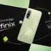 Desain bodi belakang HP gaming Infinix warna hijau muda dengan modul kamera stylish.