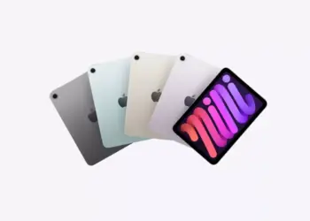 Jajaran varian warna iPad Mini 8 beserta tampilan layar depan.