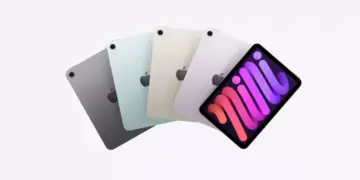 Jajaran varian warna iPad Mini 8 beserta tampilan layar depan.
