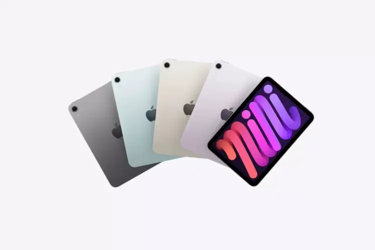 Jajaran varian warna iPad Mini 8 beserta tampilan layar depan.