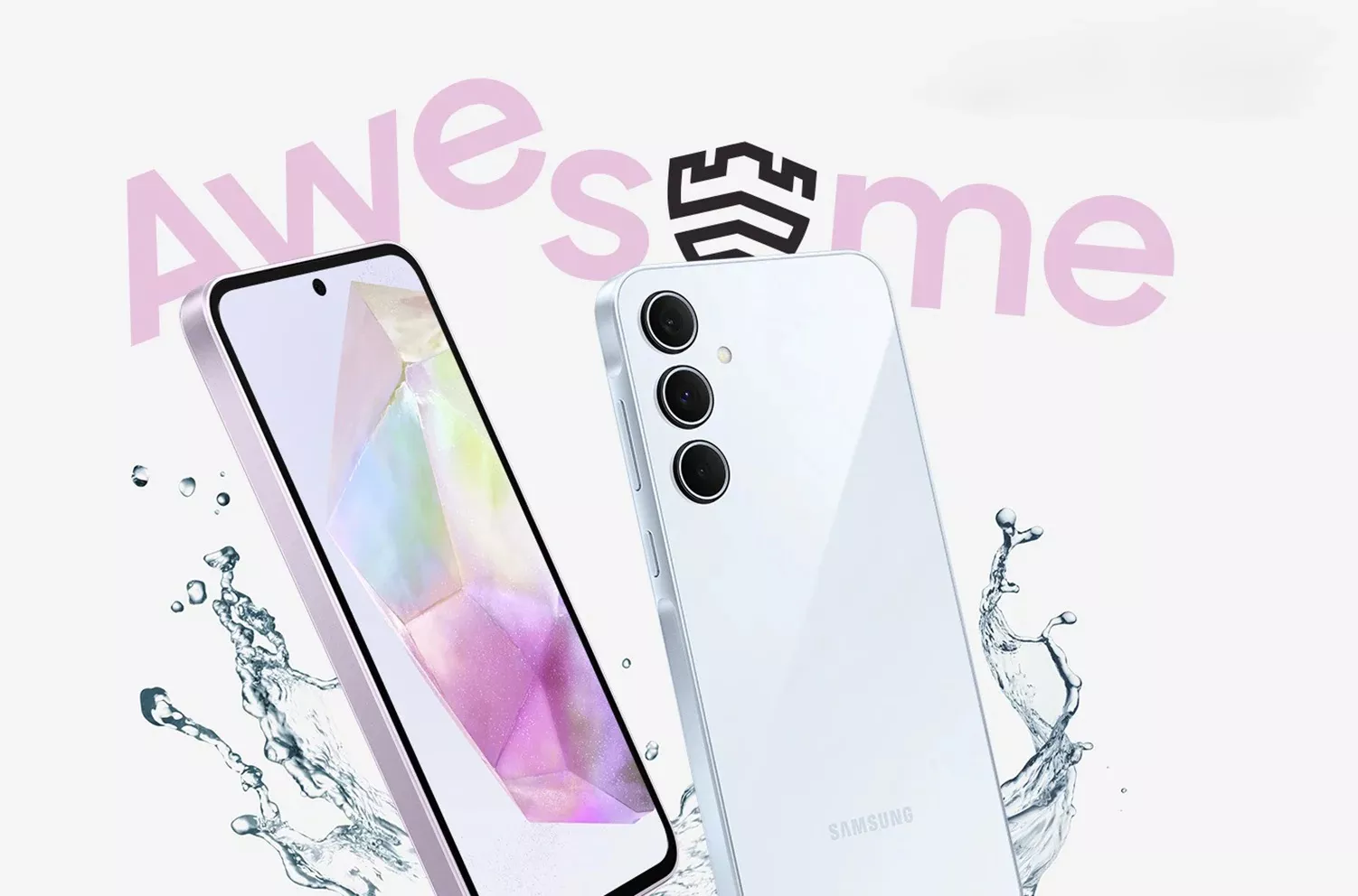 Promosi HP Samsung 5 Jutaan dengan efek percikan air dan tulisan Awesome